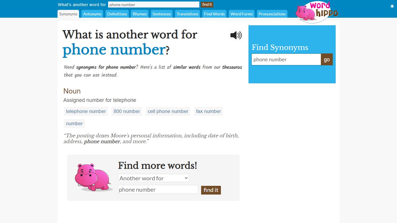 What is another word for "phone number"? - WordHippo